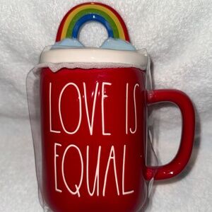 New Rae Dunn Mug with Rainbow Topper - "Love is Equal"